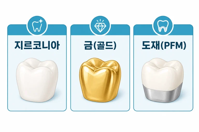 지르코니아 금 도재 크라운 재료 비교