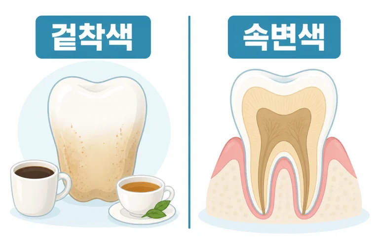 치아 겉착색과 속변색 비교