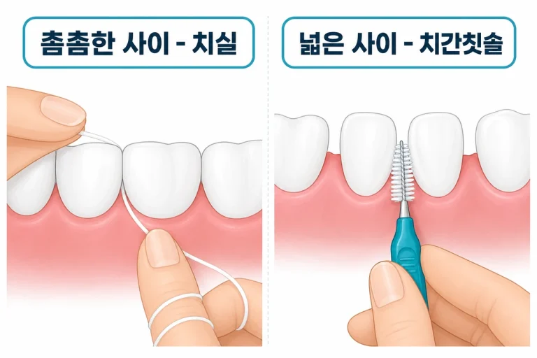 촘촘한 사이는 치실 넓은 사이는 치간칫솔 비교