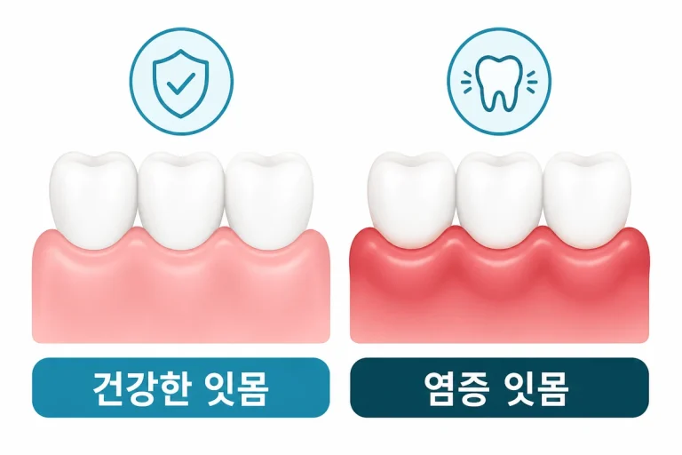 건강한 잇몸과 염증 잇몸 색 비교