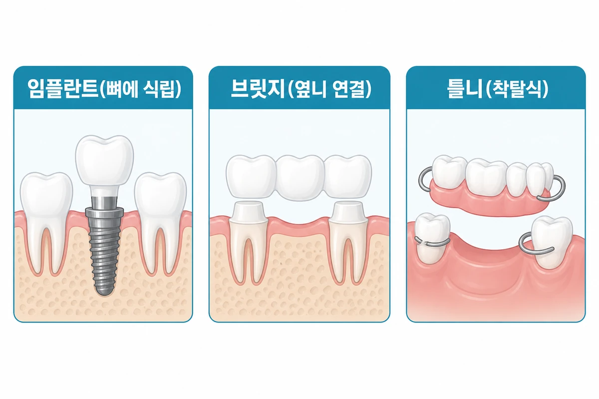 임플란트 브릿지 틀니 세 가지 방법 비교