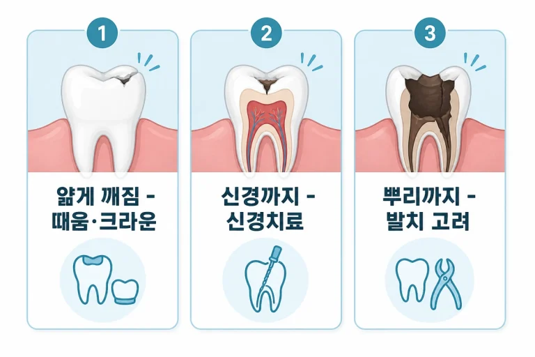 어금니 깨진 정도에 따른 치료