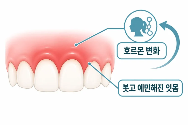 임신 호르몬 변화로 붓고 예민해진 잇몸 일러스트