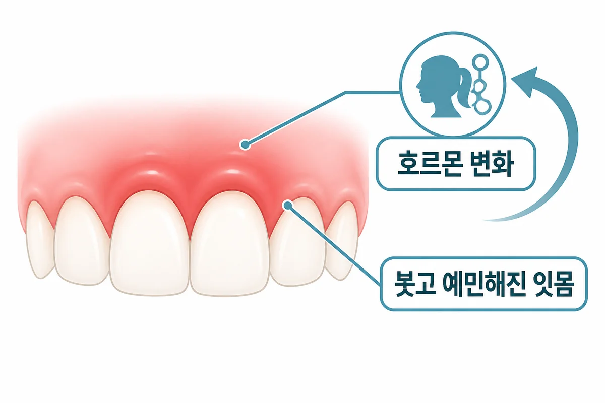 임신 호르몬 변화로 붓고 예민해진 잇몸 일러스트